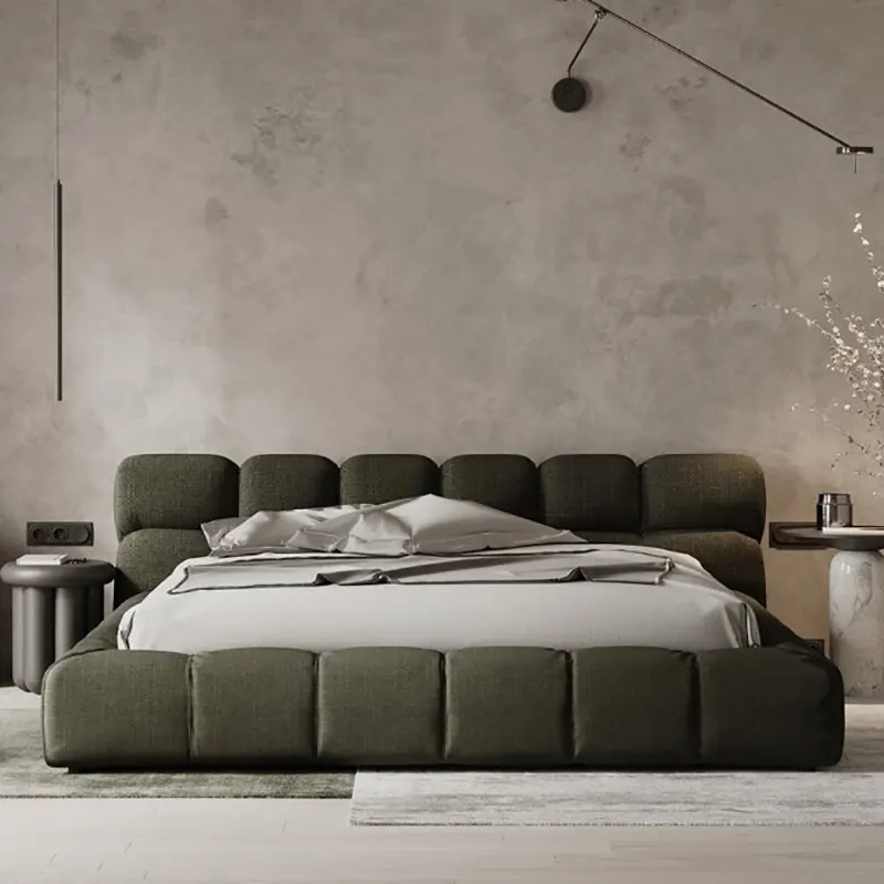 Light luxury Italian fabric bed set small apartment Nordic style double bed modern minimalist for bedroom furniture