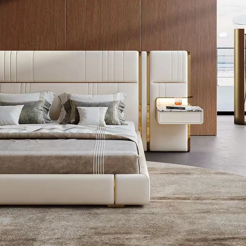 Luxury king size solid wood platform bed frame set furniture bedroom wholesale