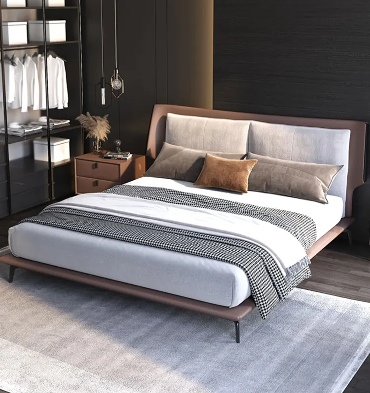 Italian technology fabric bed simple modern double bed light luxury atmosphere fabric bed for bedroom furniture