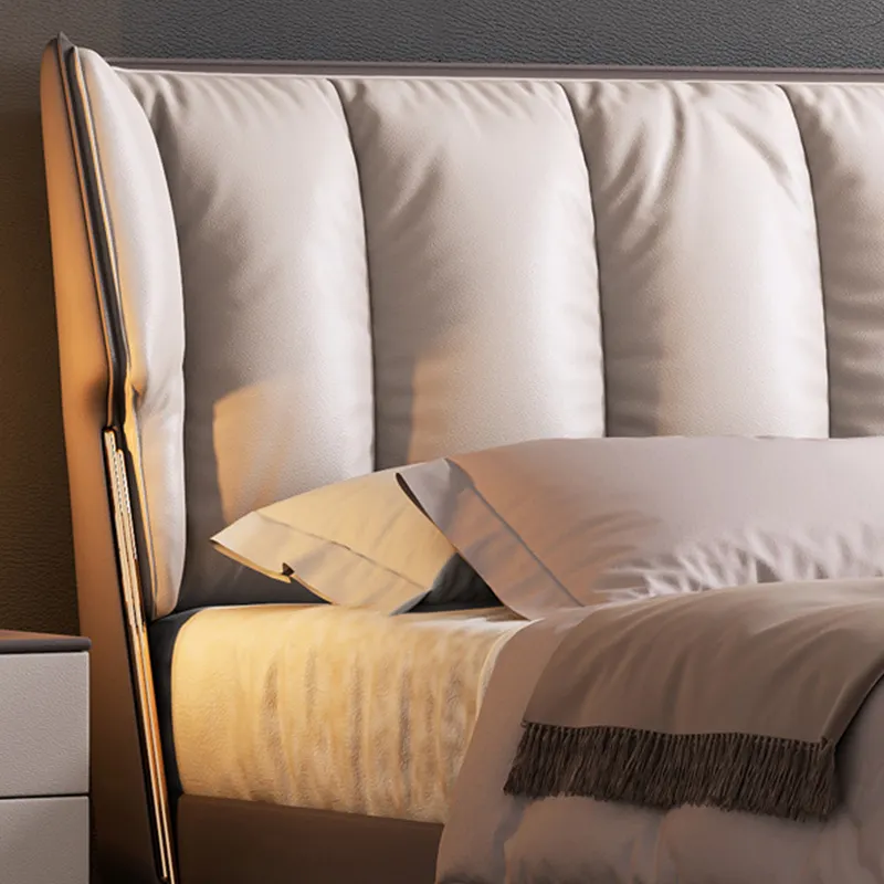 Italian minimalist first layer cowhide bed light luxury leather modern bed master bedroom solid wood bed for bedroom furniture