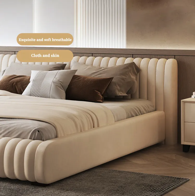 Modern minimalist fabric bed Nordic light luxury technology fabric bed tatami double french bed for bedroom furniture