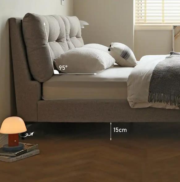 French Bed Light Luxury Fabric Modern Minimalist Technology Master Bedroom Upholstered Bed Headboard Cushion Double Bed