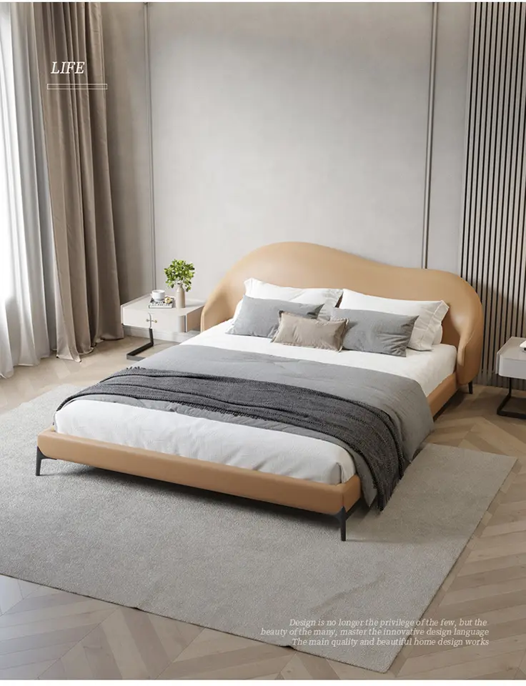 Italian minimalist light luxury technology fabric bed modern white bedroom furniture double bed bedroom set