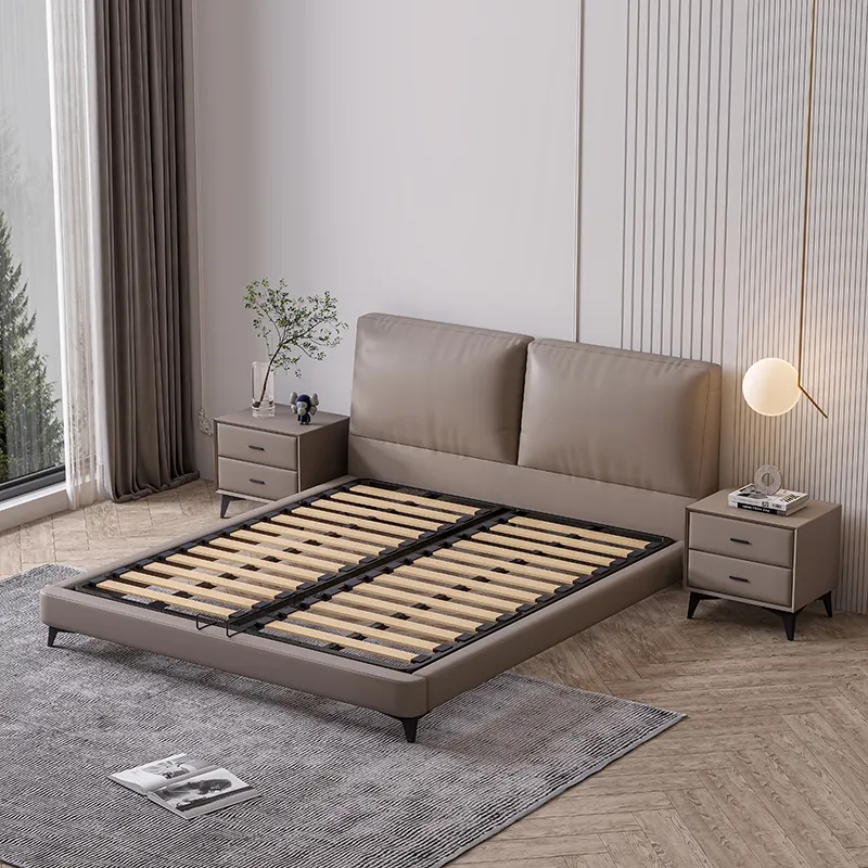Italian minimalist leather bed light luxury modern master bedroom double storage soft bed for bedroom furniture