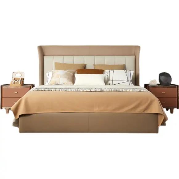 Italian Leather Bed Double Master Bedroom Wedding Bed Nordic Light Luxury Soft Simple Modern Solid Wood Leather Bed