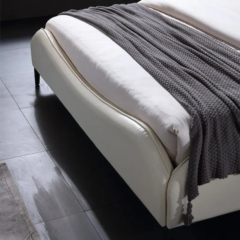 Italian minimalist leather bed Nordic light luxury double bed white leather bedroom furniture leather bed