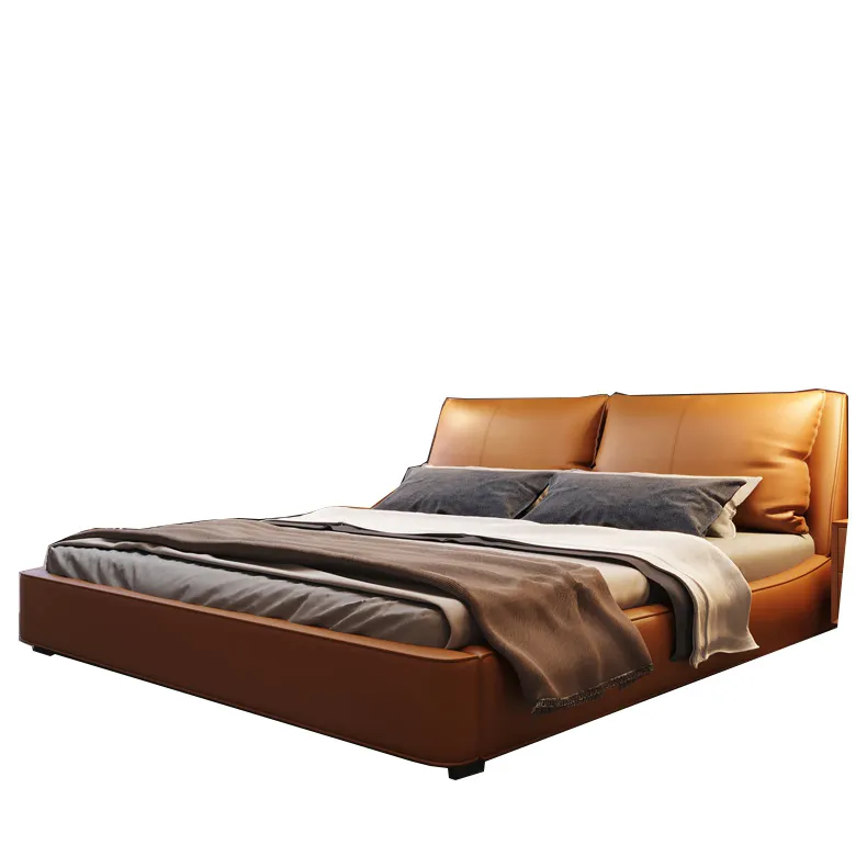 Italian minimalist leather bed master bedroom modern minimalist bed double soft package light luxury bed for bedroom furniture