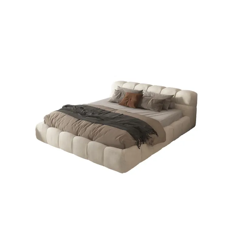 furniture fabric puff bed Italian minimalist net red bed ins cream style master luxury furniture bedroom double bed