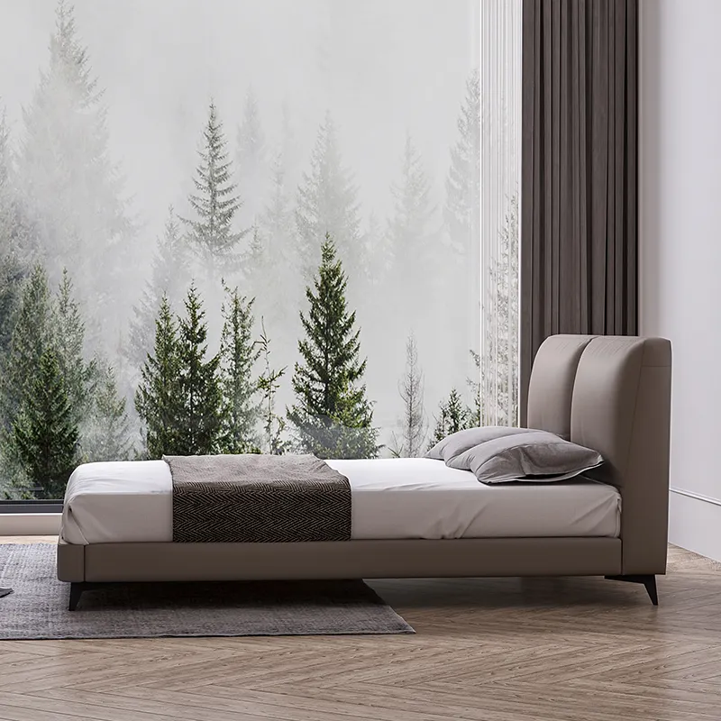 Italian minimalist leather bed light luxury modern master bedroom double storage soft bed for bedroom furniture