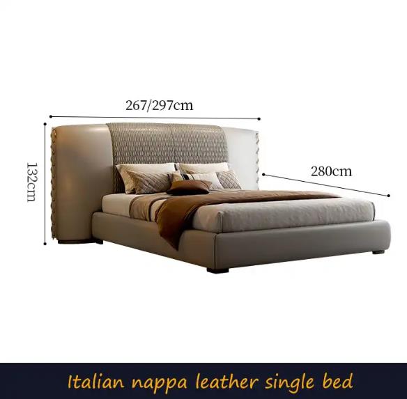 Light luxury leather french bed master bedroom large apartment wedding bed high-end villa furniture large bedside double bed