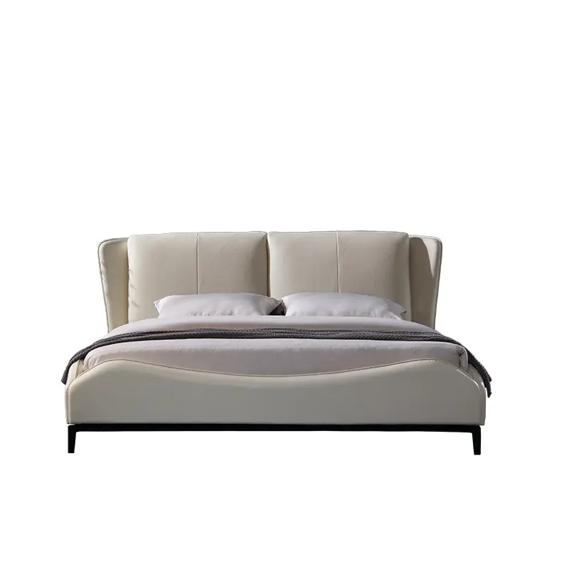 Italian minimalist leather bed Nordic light luxury double bed white leather bedroom furniture leather bed